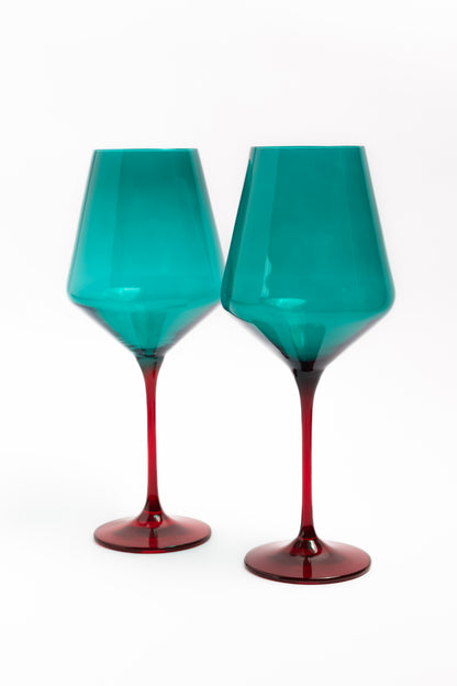 Estelle Colored Wine Stemware - Set of 2 {Colorblock: Emerald + Red}