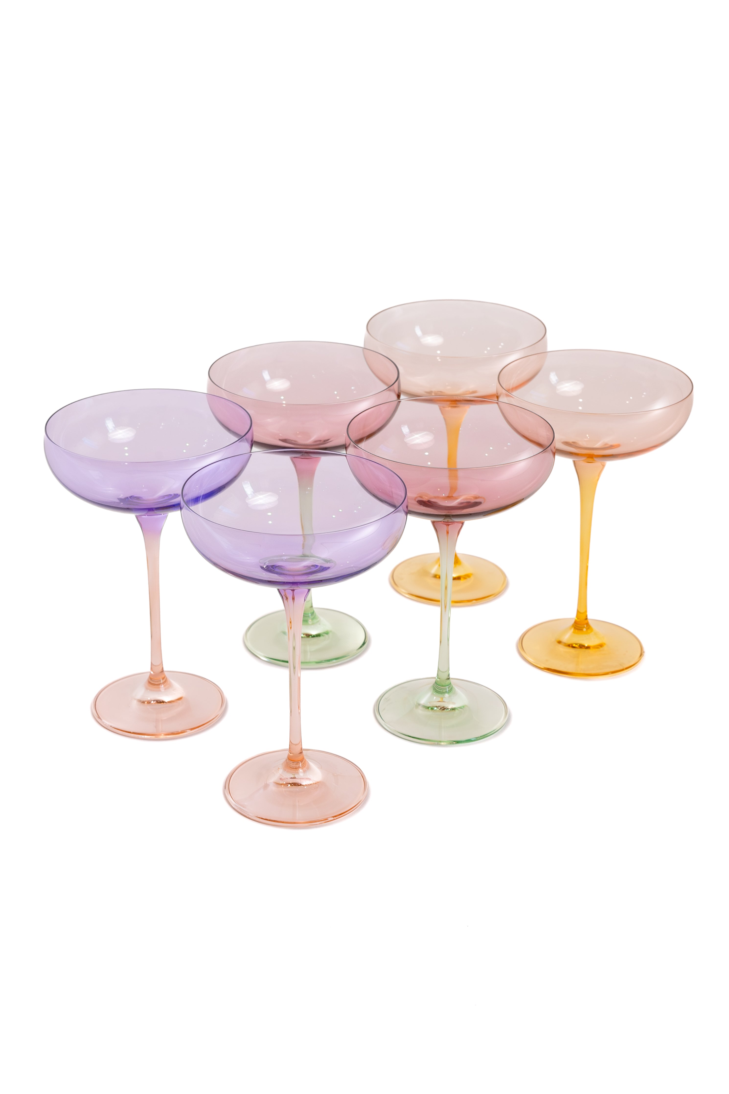 Estelle Colored Champagne Coupe Stemware - Set of 6 {Colorblock Pastel Mixed Set}