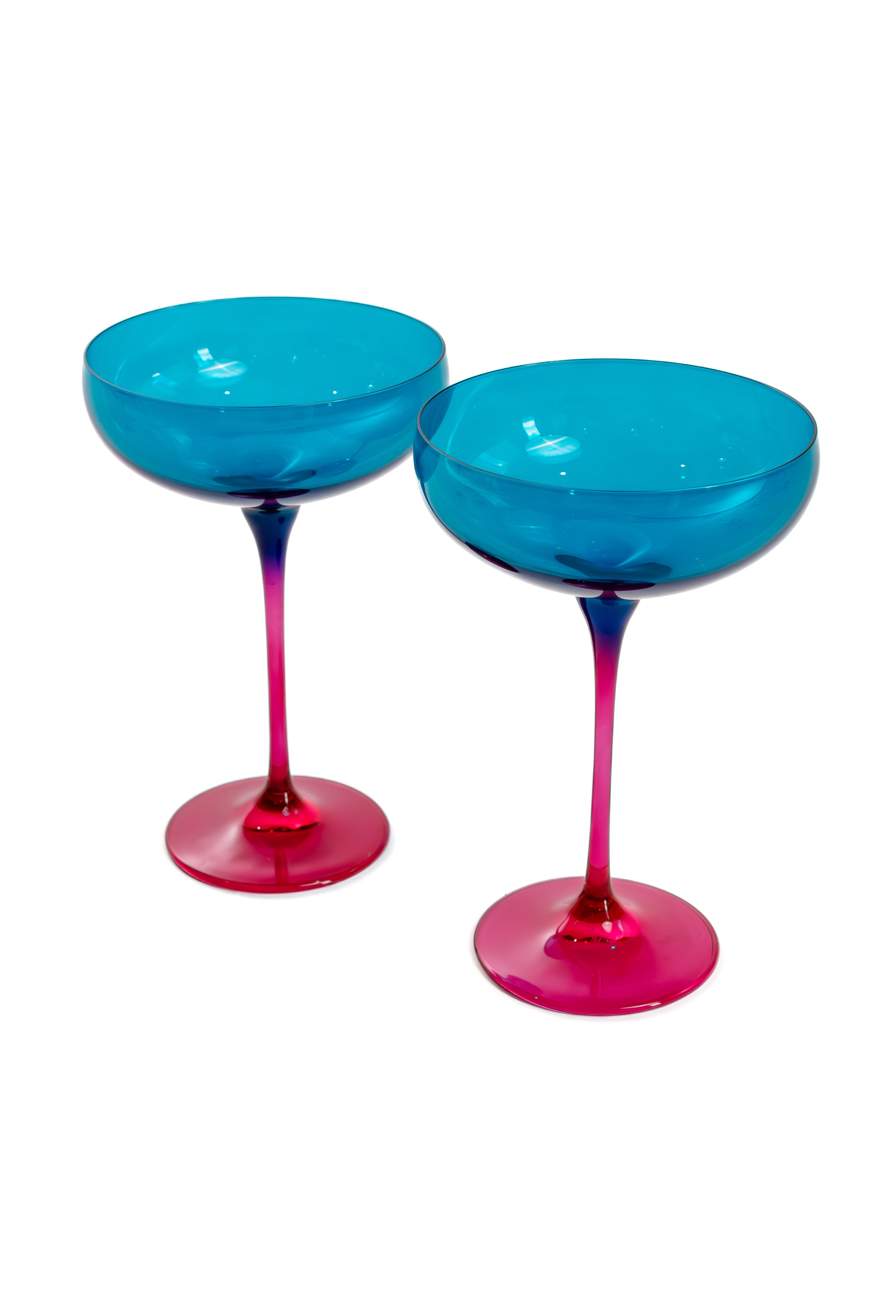 Estelle Colored Champagne Coupe - Set of 2 {Colorblock: Teal + Fuchsia}