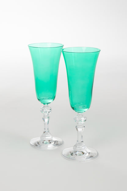 Estelle Colored Regal Flute With Clear Stem - Set of 2 {Kelly Green}