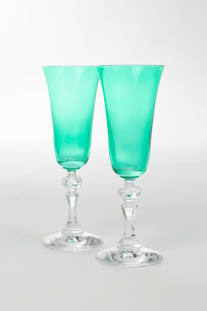 Estelle Colored Regal Flute With Clear Stem - Set of 2 {Kelly Green}