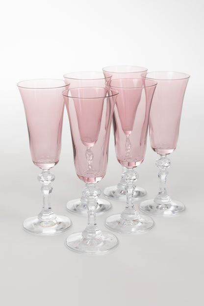 Estelle Colored Regal Flute With Clear Stem - Set of 6 {Rose}