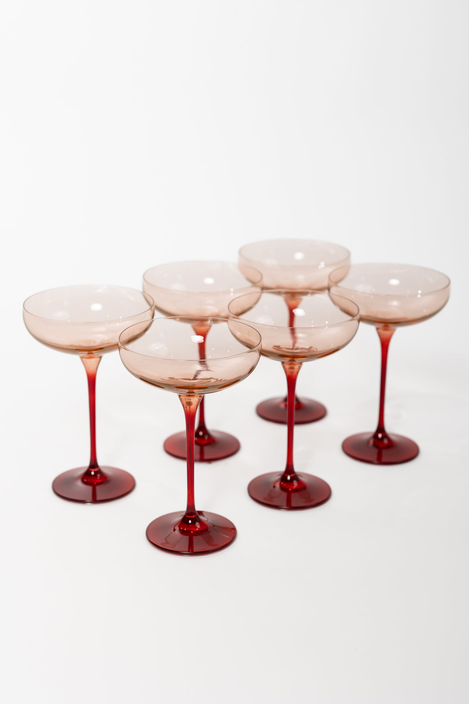 Estelle Colored Champagne Coupe - Set of 6 {Colorblock: Blush Pink + Red}