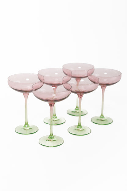 Estelle Colored Champagne Coupe - Set of 6 {Colorblock: Rose + Mint Green}