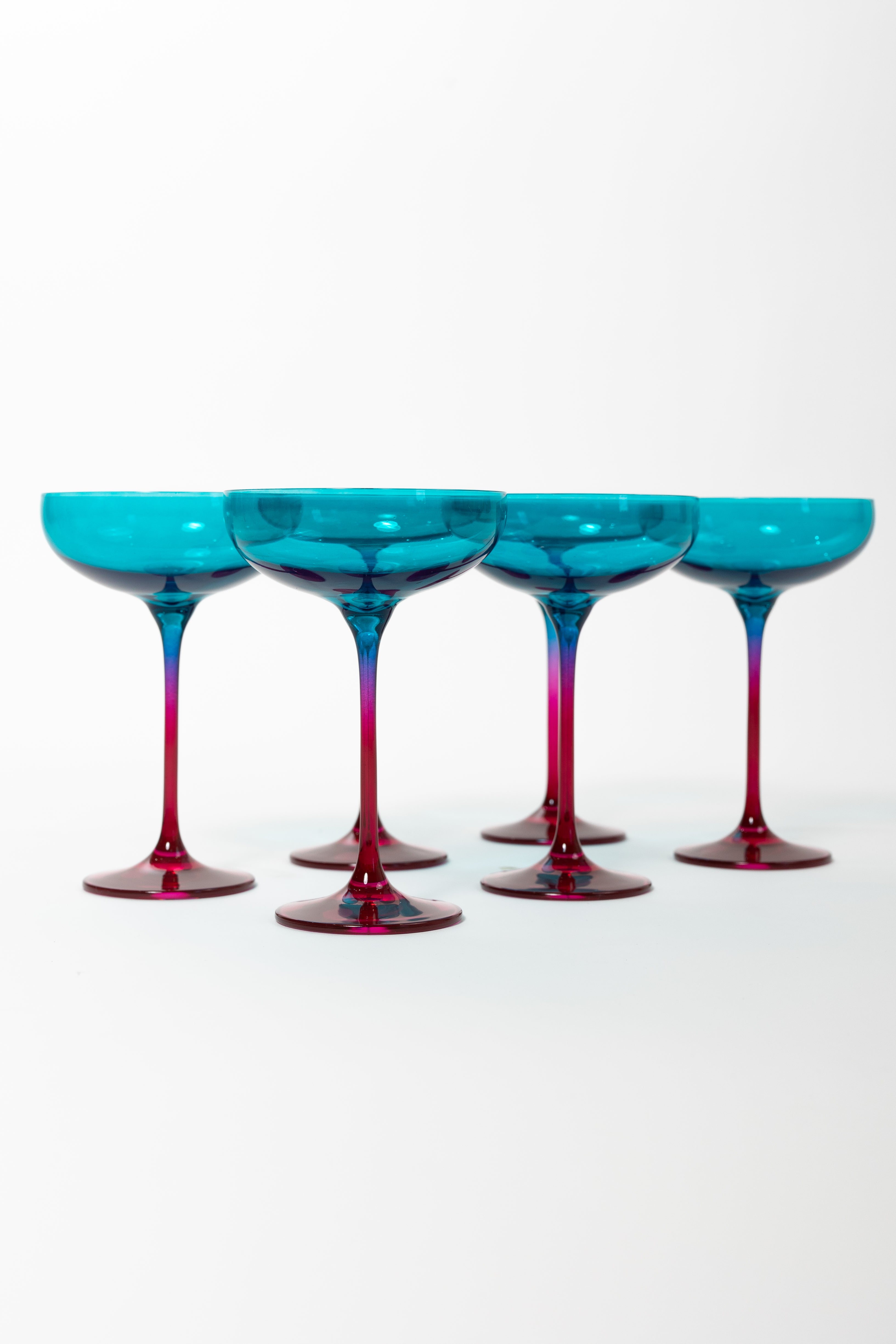 Estelle Colored Champagne Coupe - Set of 6 {Colorblock: Teal + Fuchsia}