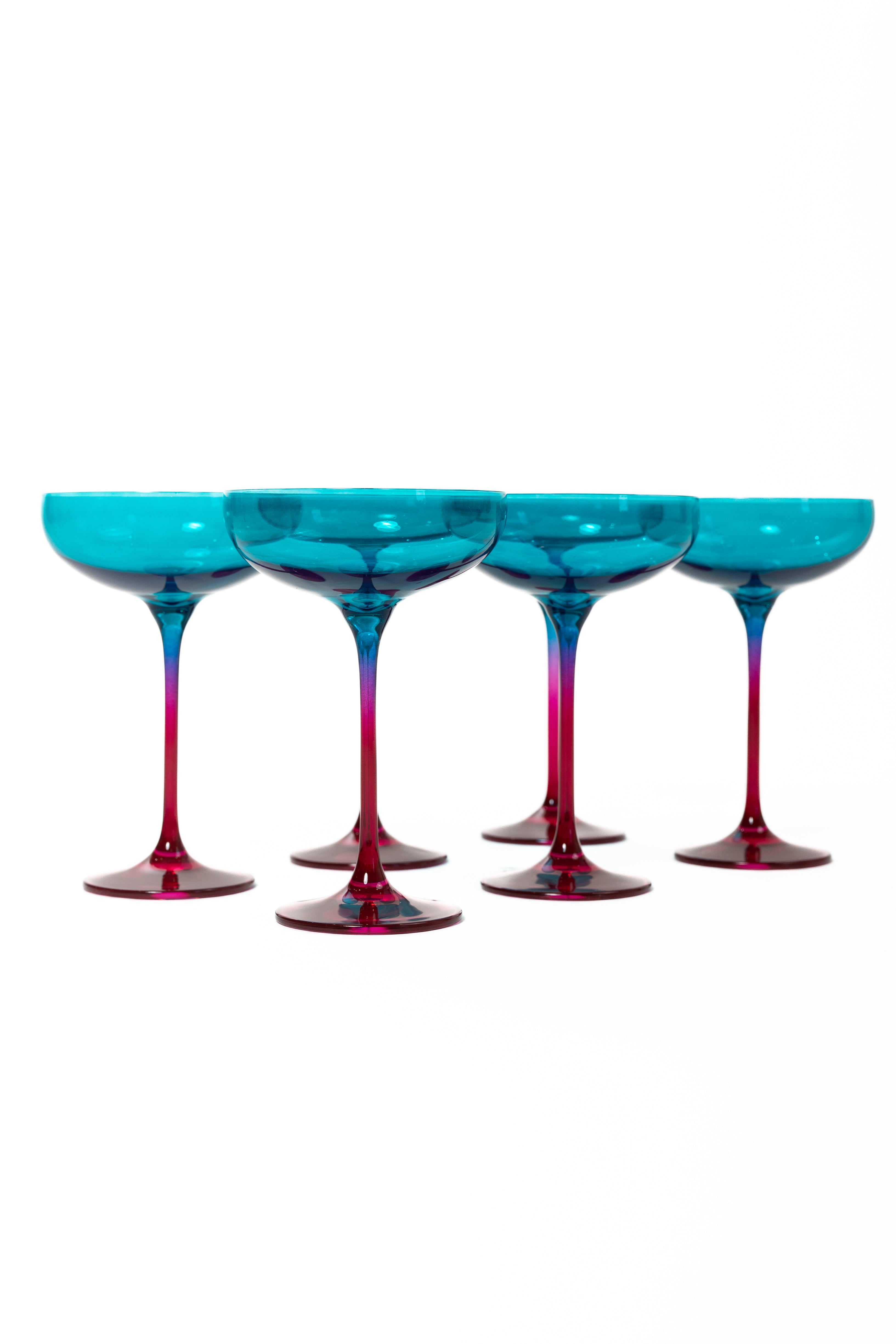 Estelle Colored Champagne Coupe - Set of 6 {Colorblock: Teal + Fuchsia}