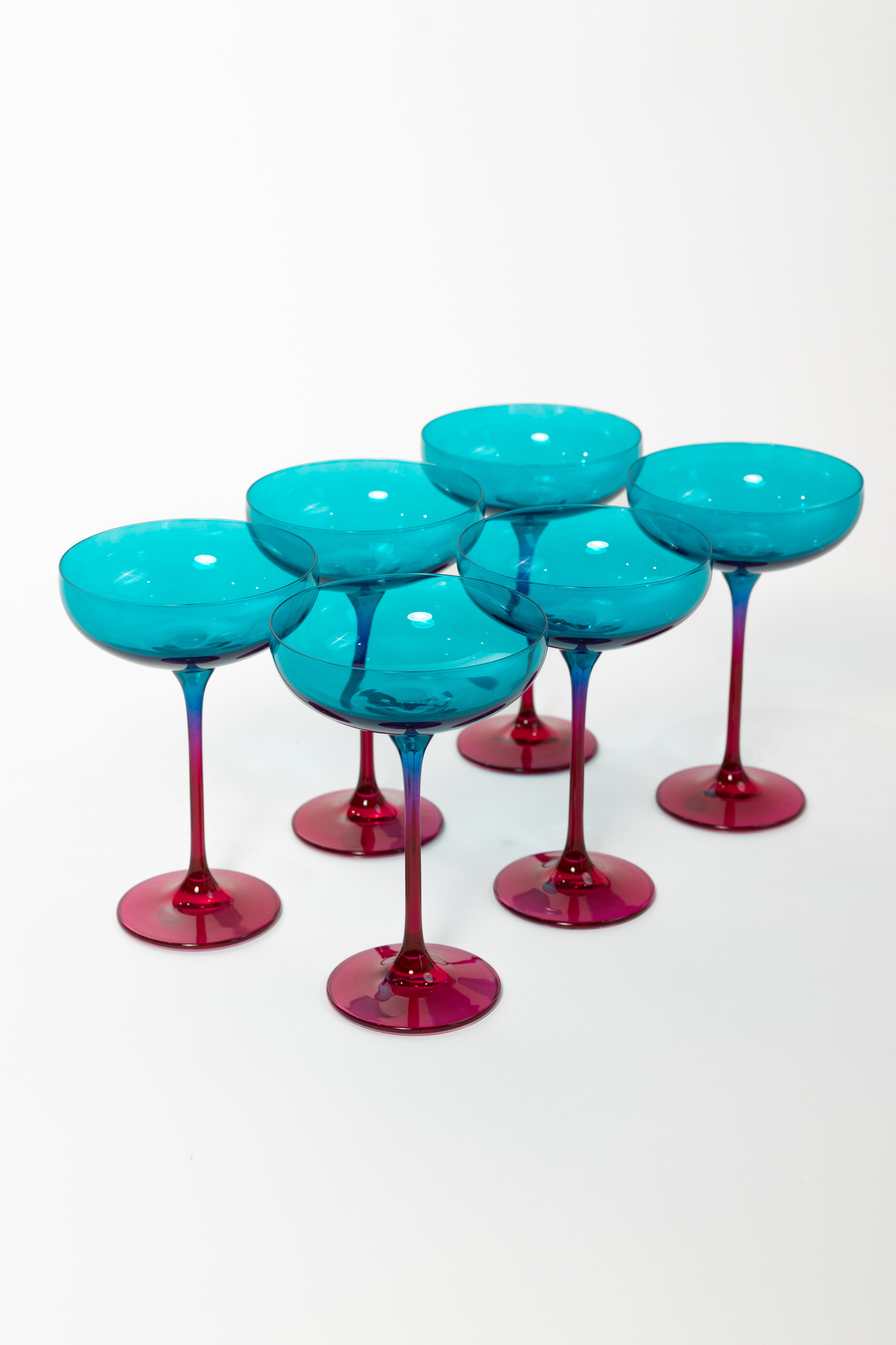 Estelle Colored Champagne Coupe - Set of 6 {Colorblock: Teal + Fuchsia}