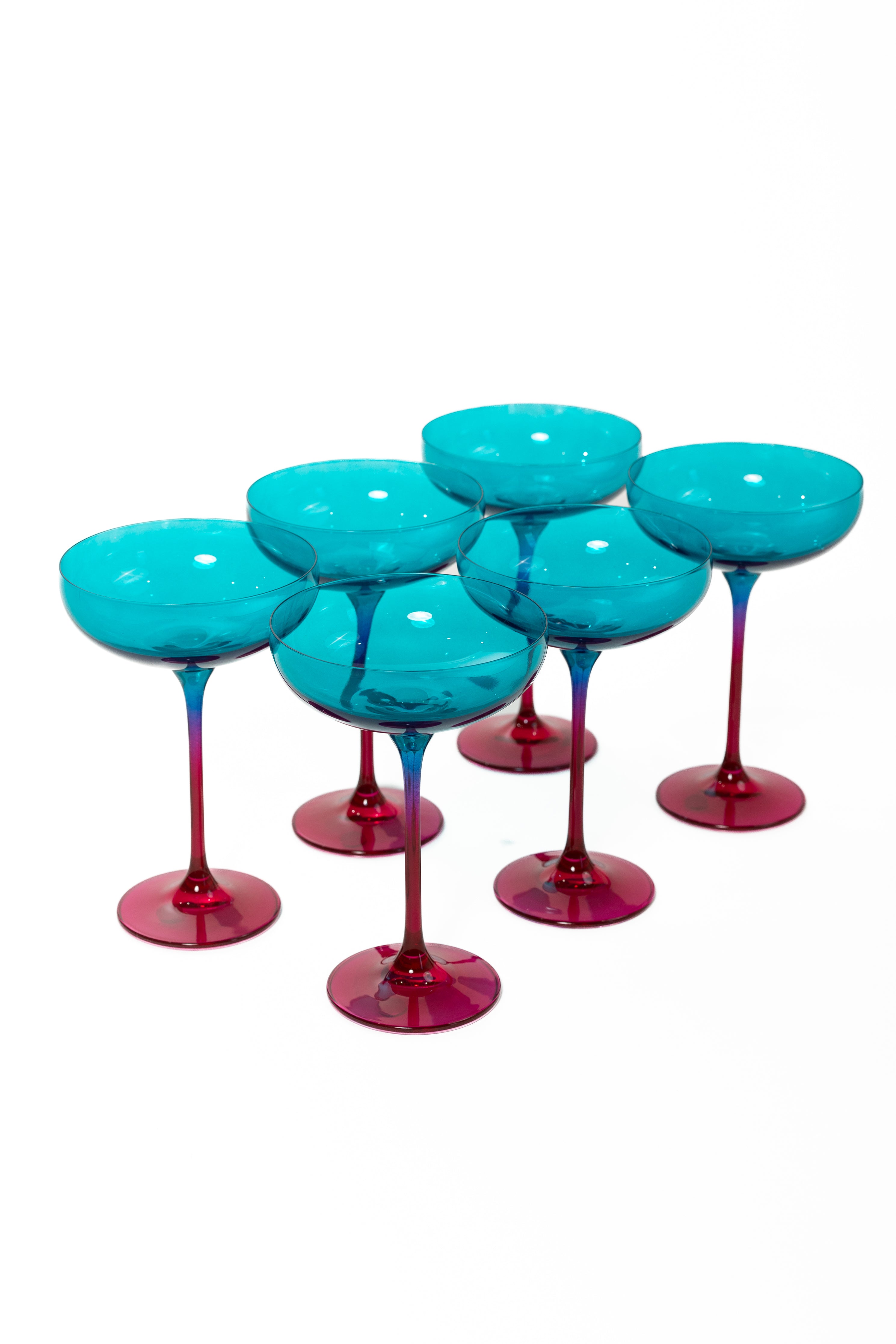 Estelle Colored Champagne Coupe - Set of 6 {Colorblock: Teal + Fuchsia}