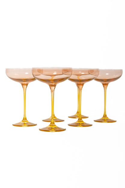 Estelle Colored Champagne Coupe - Set of 6 {Colorblock: Blush Pink + Yellow}