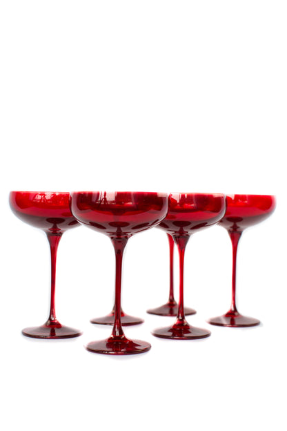 Estelle Colored Champagne Coupe Stemware - Set of 6 {Red}