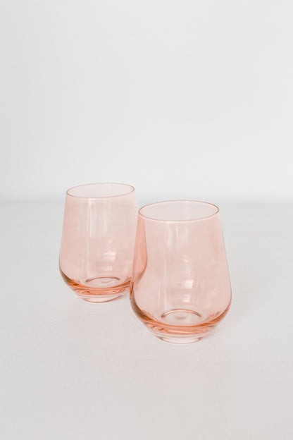 Estelle Colored Wine Stemless - Set of 2- Peach Fuzz {Our Coral Peach Pink}