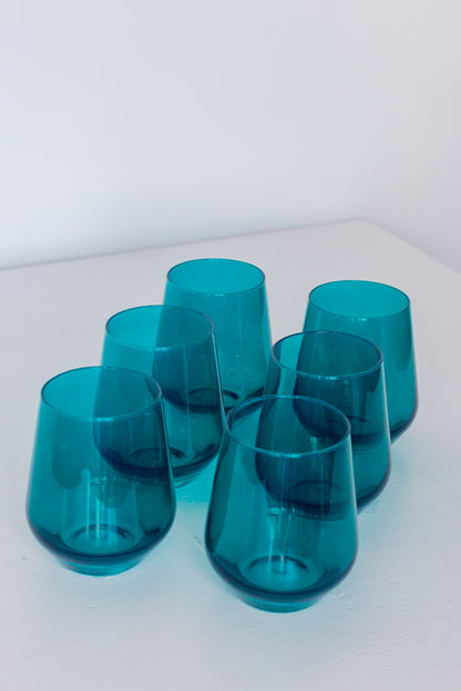 Estelle Colored Wine Stemless - Set of 6 {Teal}